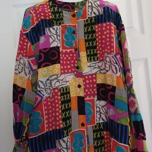 Sandra Roth Womens Size 14 Silk Colorful Geometric Women's Blouse
